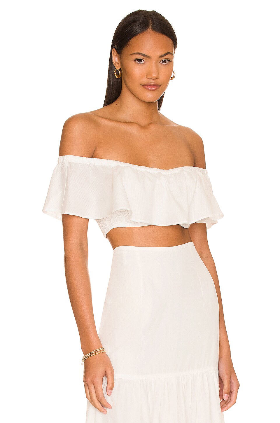 Indah Ella Off The Shoulder Flounce Top in Ivory