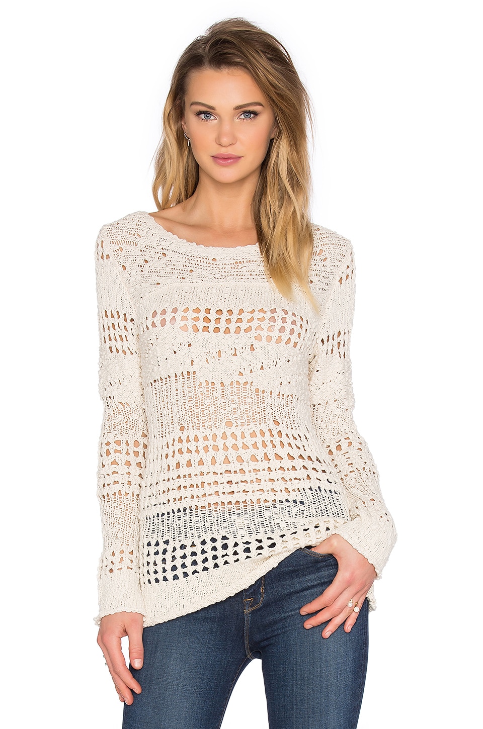 Inhabit Crew Neck Crochet Sweater in Natural | REVOLVE