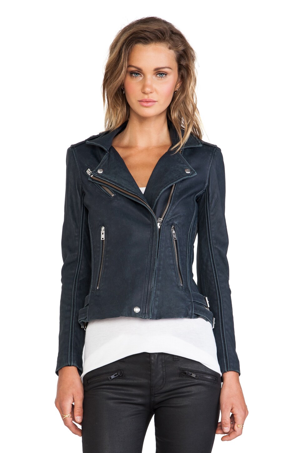 Iro Tara Moto Jacket In Navy Revolve