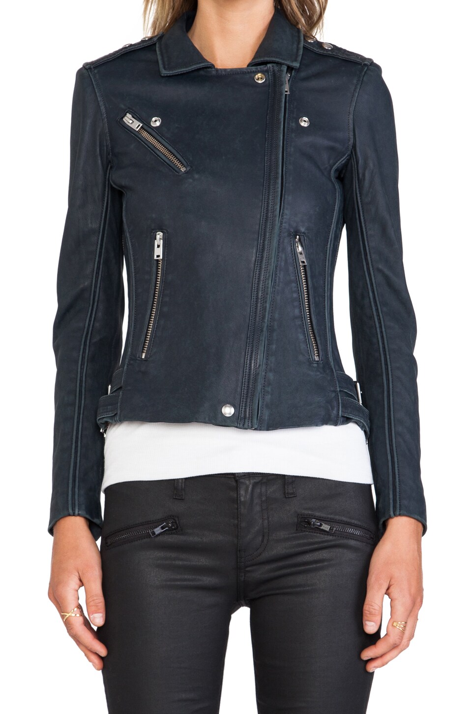Iro Tara Moto Jacket In Navy Revolve