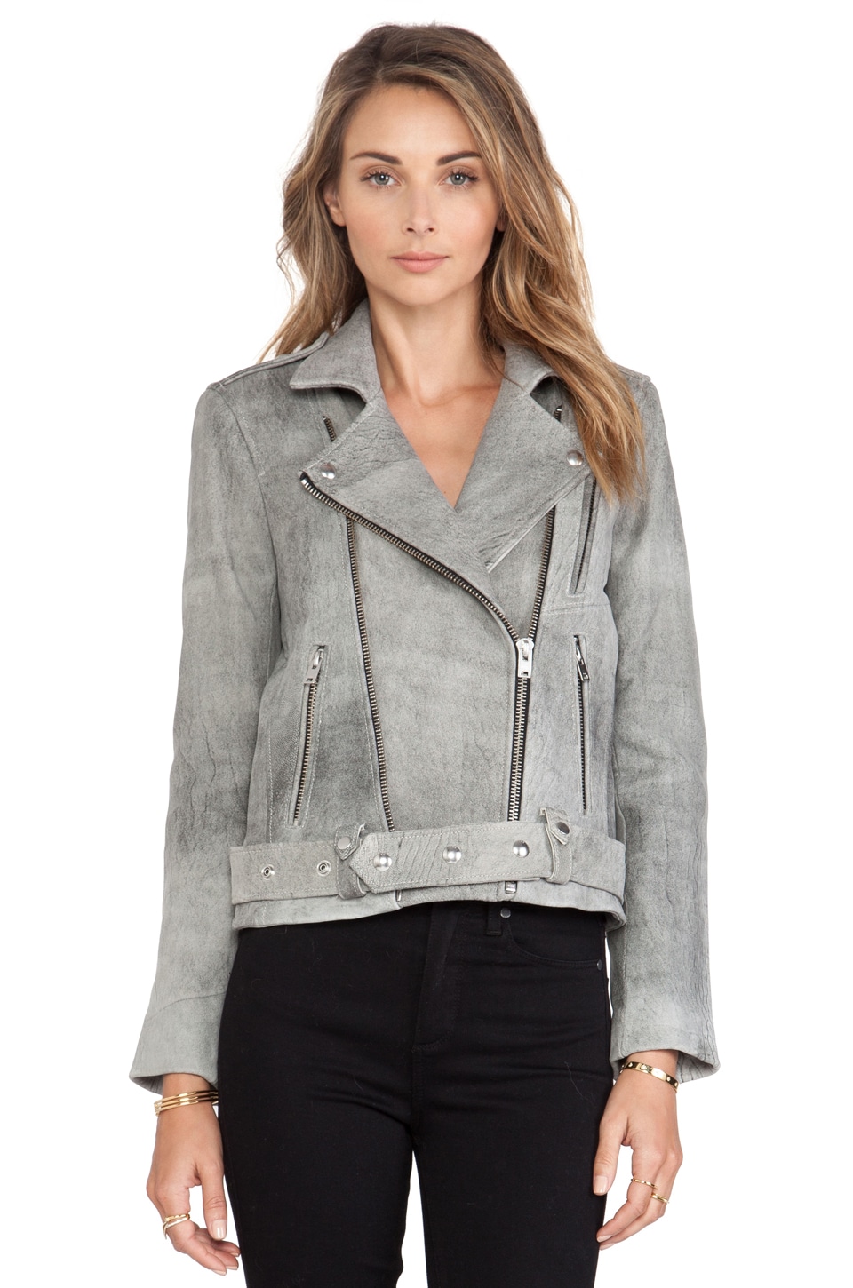 IRO Jova Leather Jacket in Grey | REVOLVE