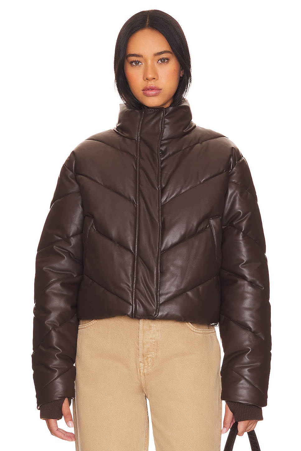 Reusable Java Jackets IVL Collective Faux Leather Puffer Jacket in Java | REVOLVE