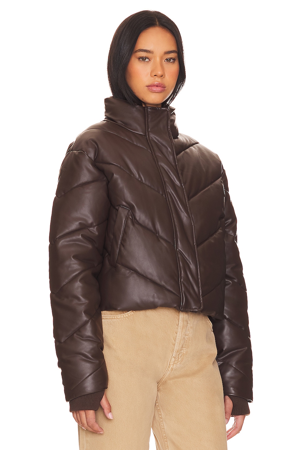 IVL Collective Faux Leather Puffer Jacket in Java | REVOLVE