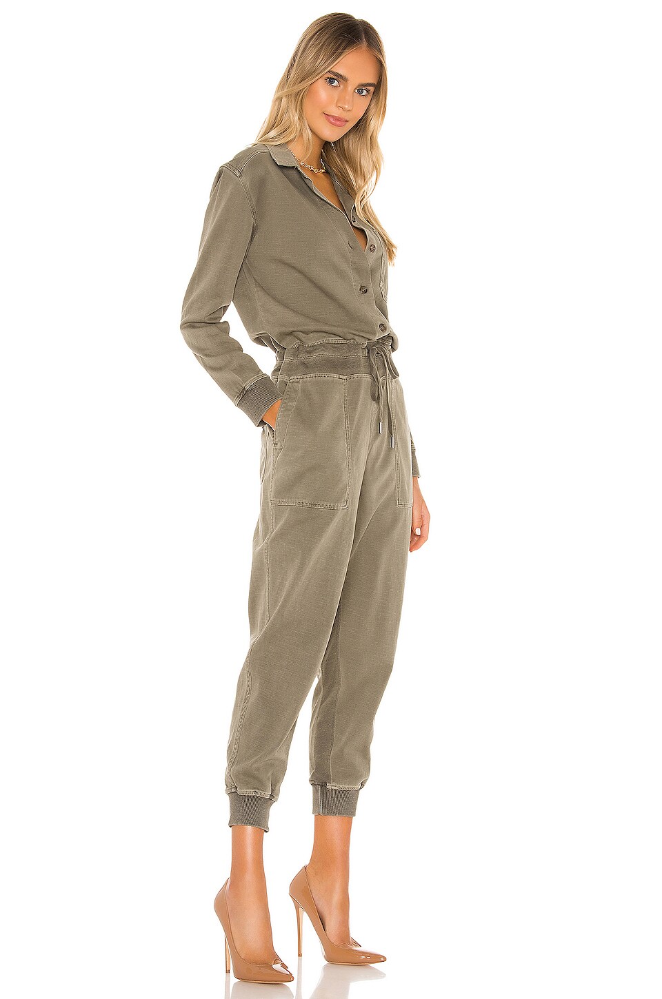 James Perse Mixed Media Jumpsuit in Sergeant REVOLVE