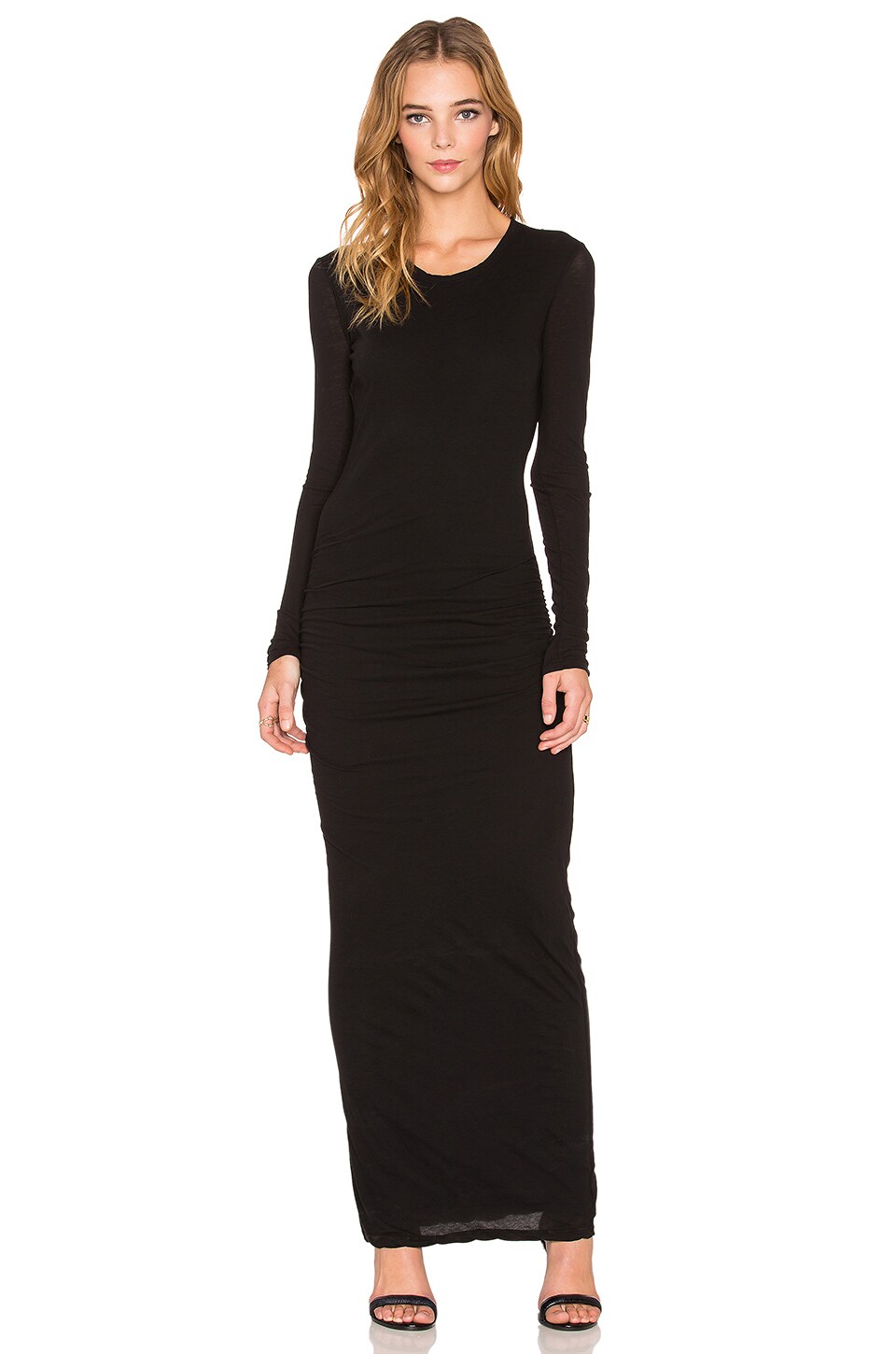 James Perse Skinny Crew Long Sleeve Dress In Black Revolve