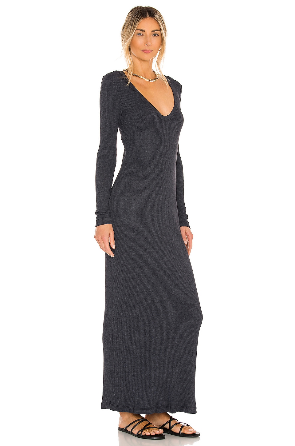 James Perse V Neck Rib Dress in Black