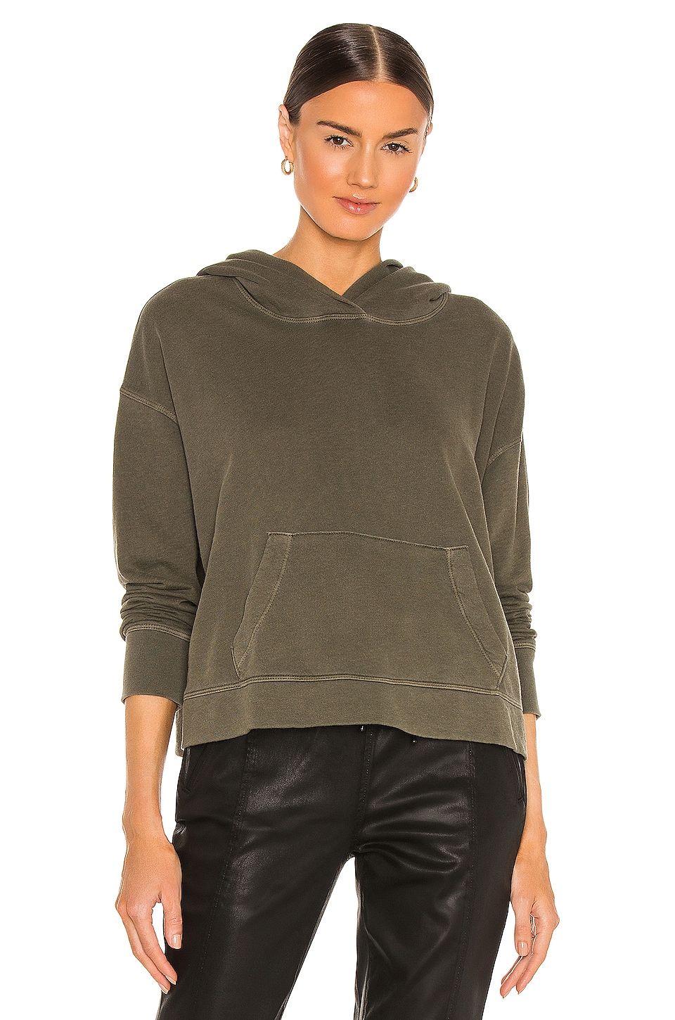James Perse Relaxed Crop Hoodie in Army Green | REVOLVE