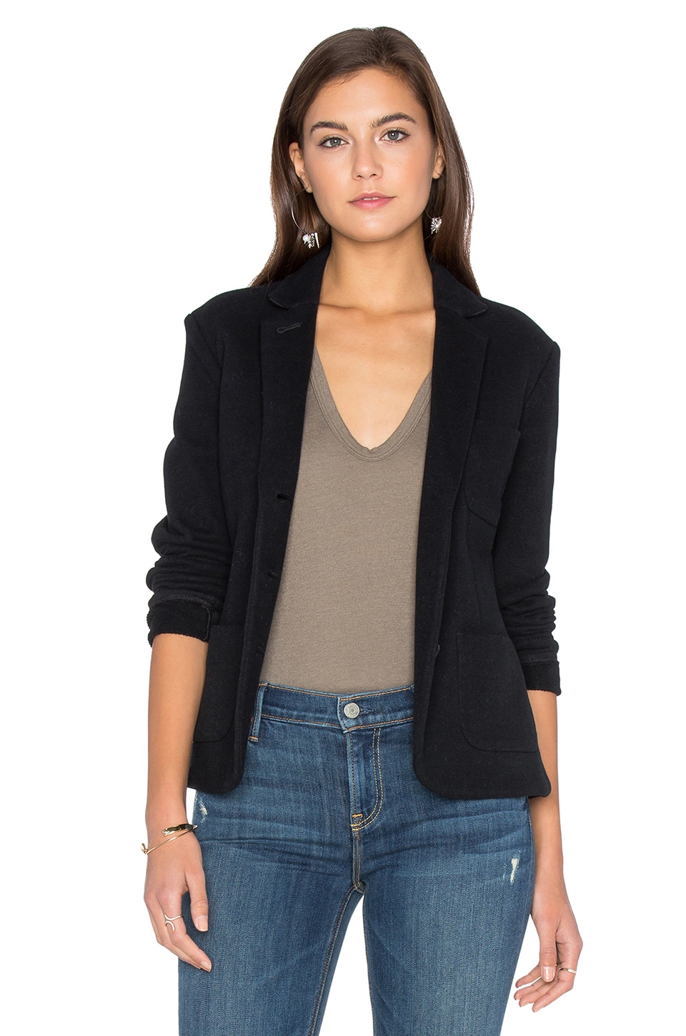 James Perse Cropped French Terry Blazer in Black | REVOLVE