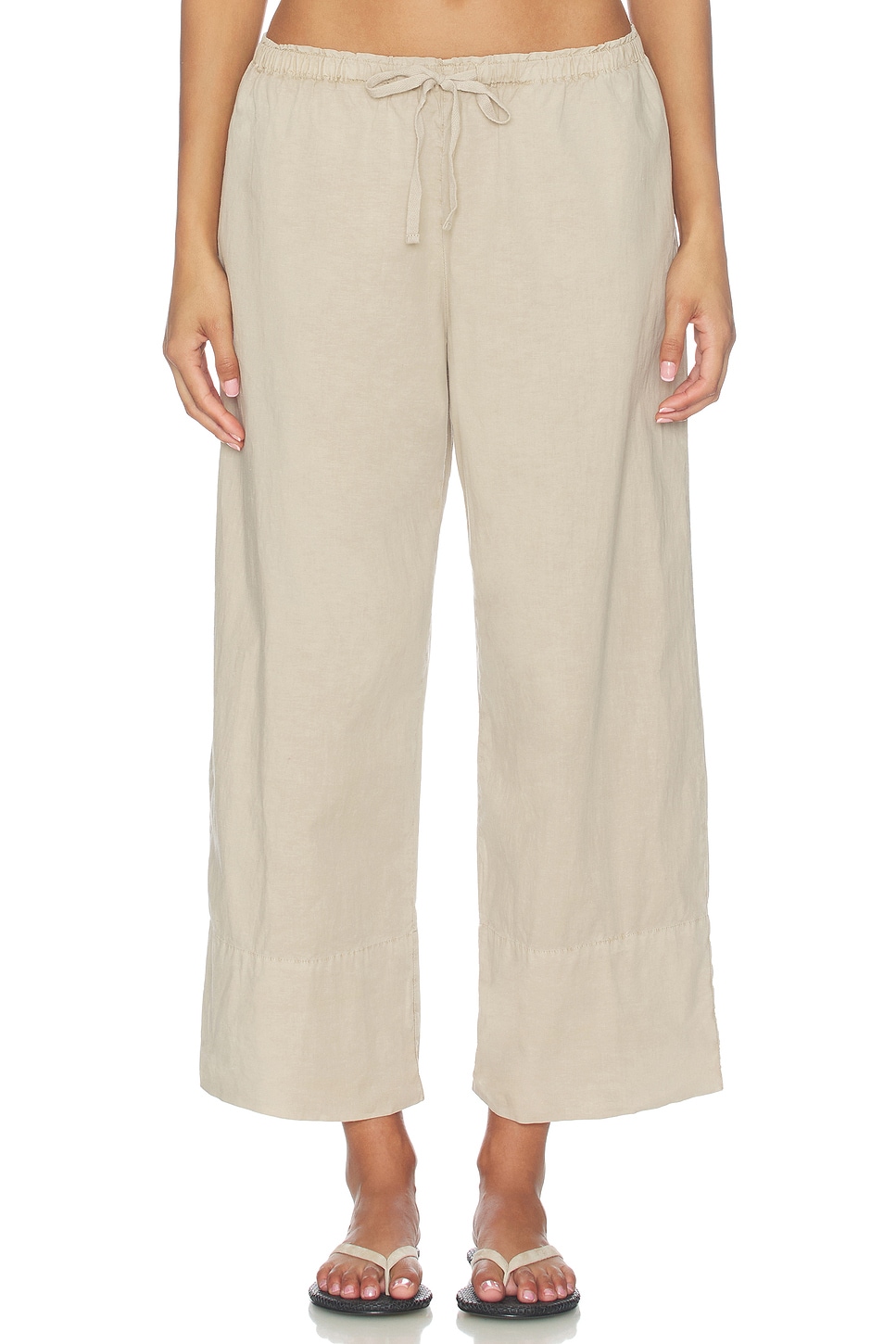Cotton Linen Stretch Cropped Poplin Pant - thumbnail 2