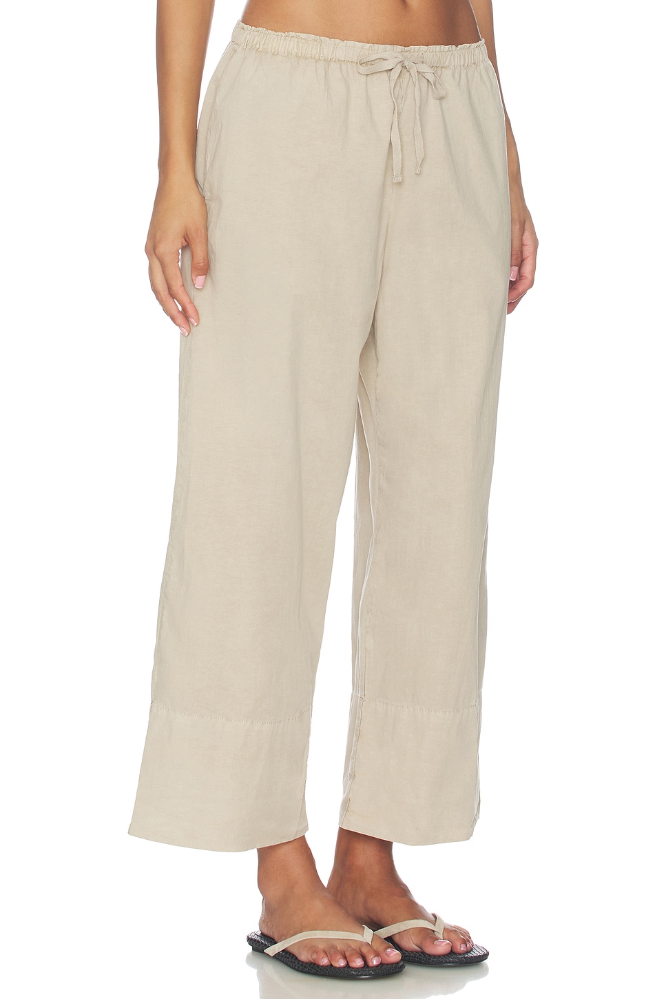 Cotton Linen Stretch Cropped Poplin Pant - thumbnail 3