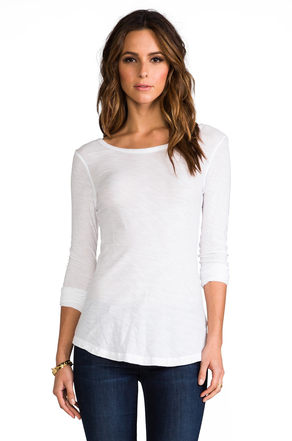 James Perse Sheer Slub Long Sleeve Tee in White | REVOLVE