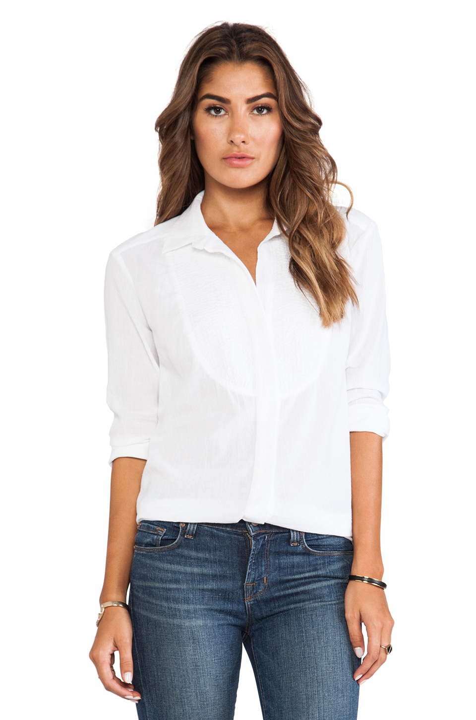 James Perse Cotton Gauze Tuxedo Shirt in White | REVOLVE