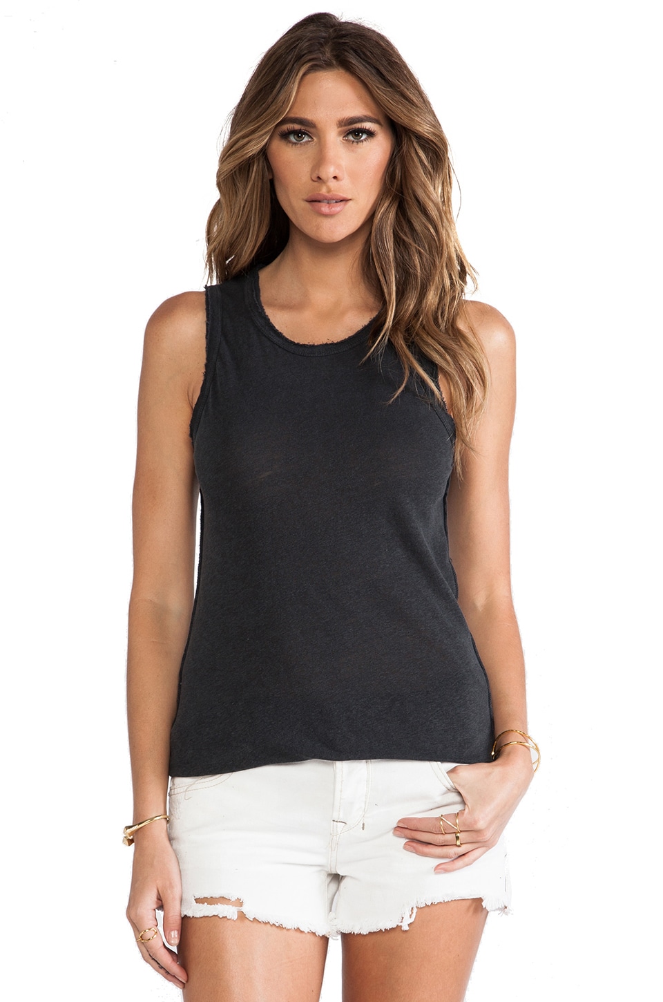 James Perse Inside Out Tomboy Tank in Carbon | REVOLVE