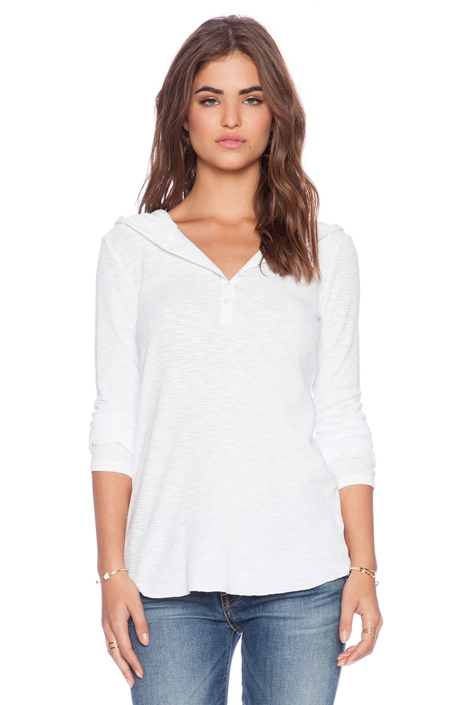 Threaded Pear Madison Textured Drawstring Henley Hoodie