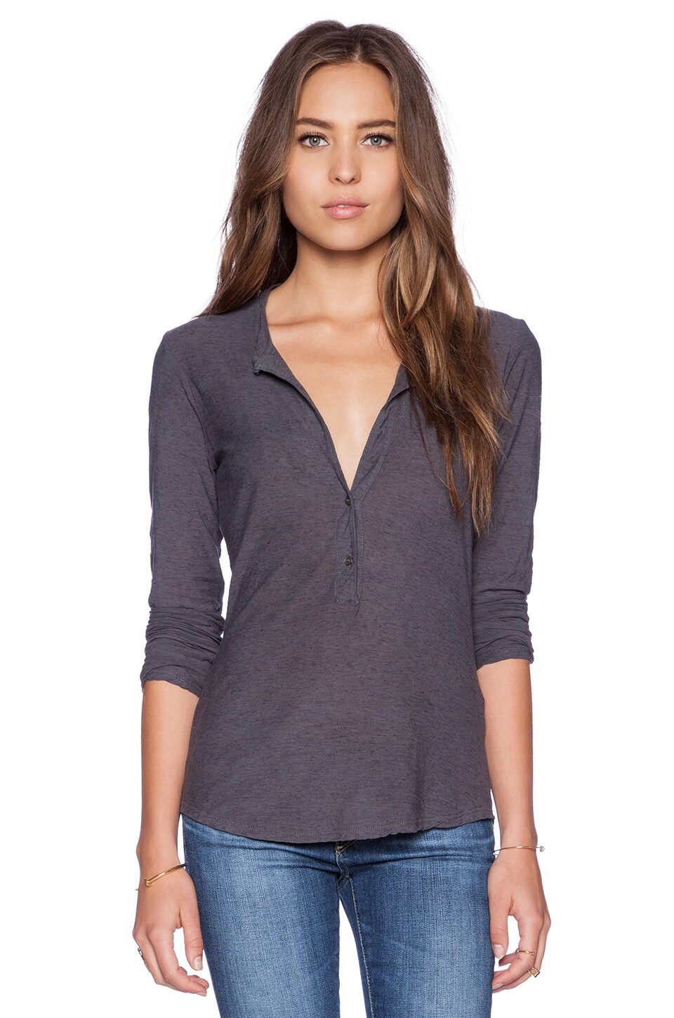 James Perse Slub Jersey Button Up in Carbon | REVOLVE