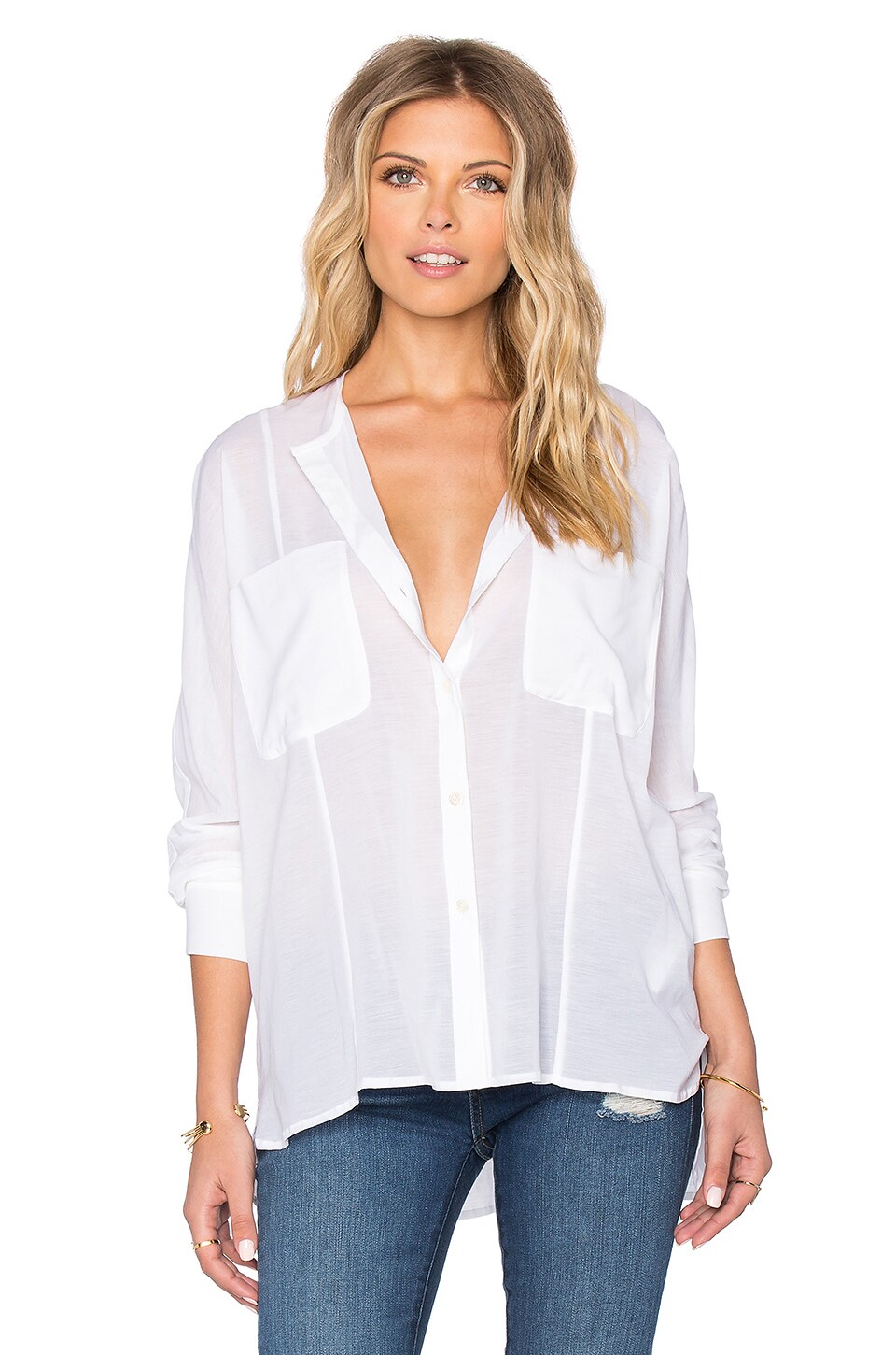 James Perse Oversized Chiffon Stretch Button Up in White | REVOLVE