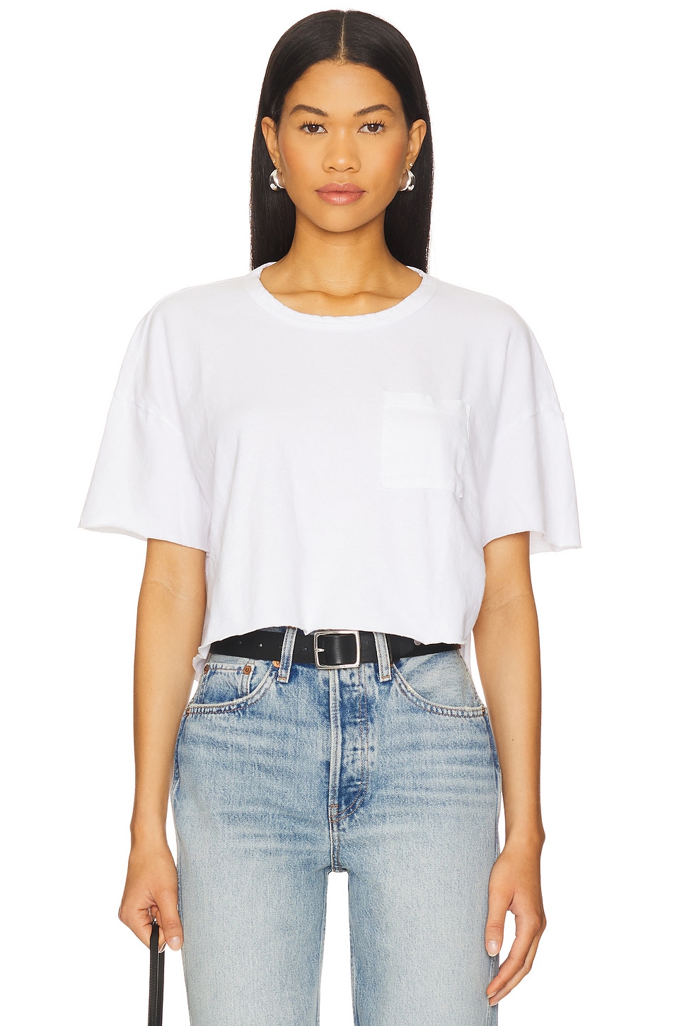 James Perse Cropped Relaxed Fit Pocket Tee in White | REVOLVE