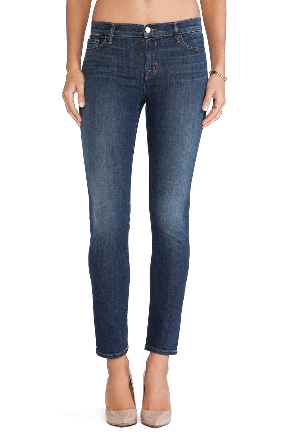 J Brand Midrise Skinny Jean In Storm Revolve