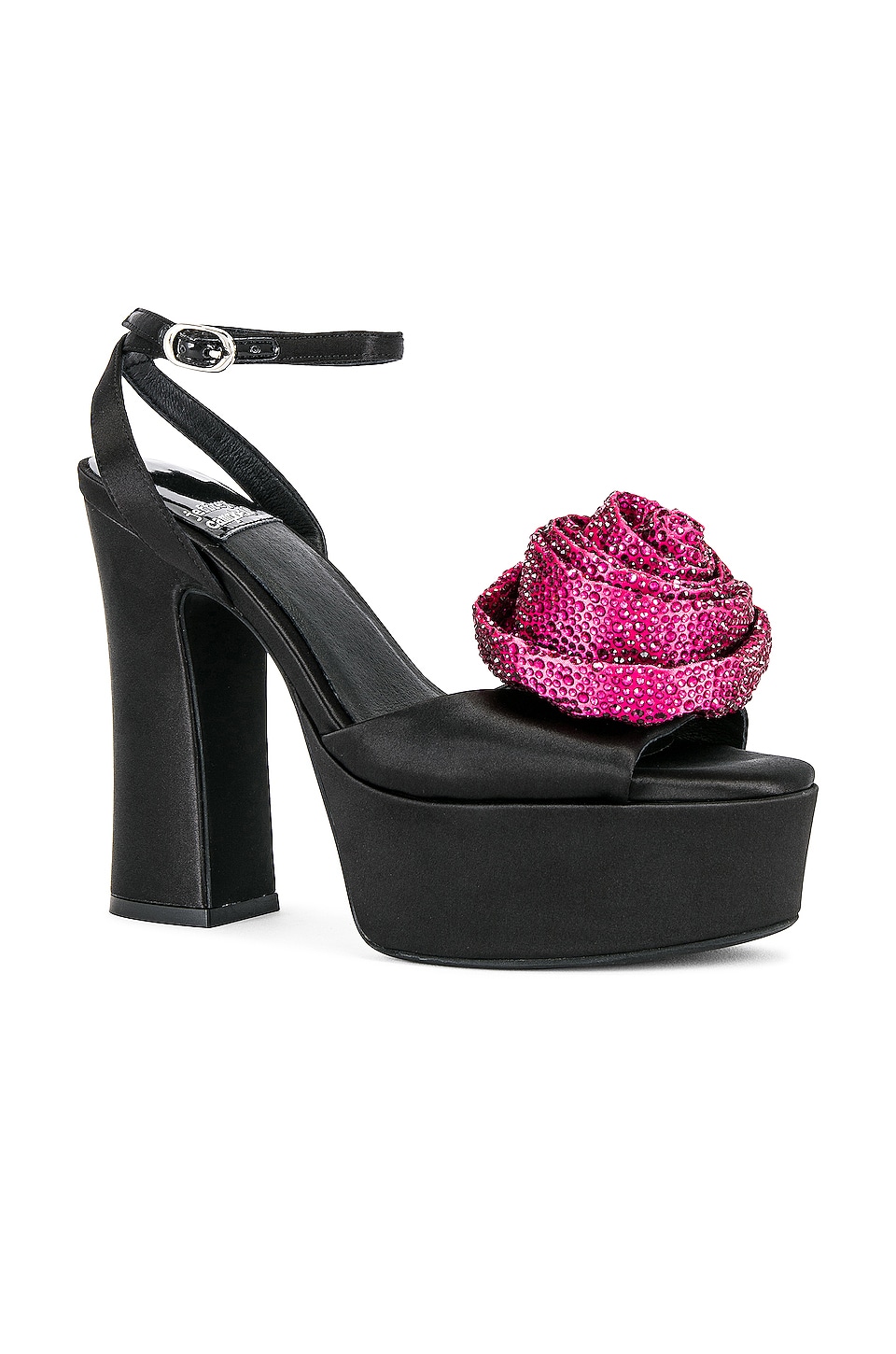 Jeffrey Campbell Freesia Platform Sandal in Black Satin Fuchsia