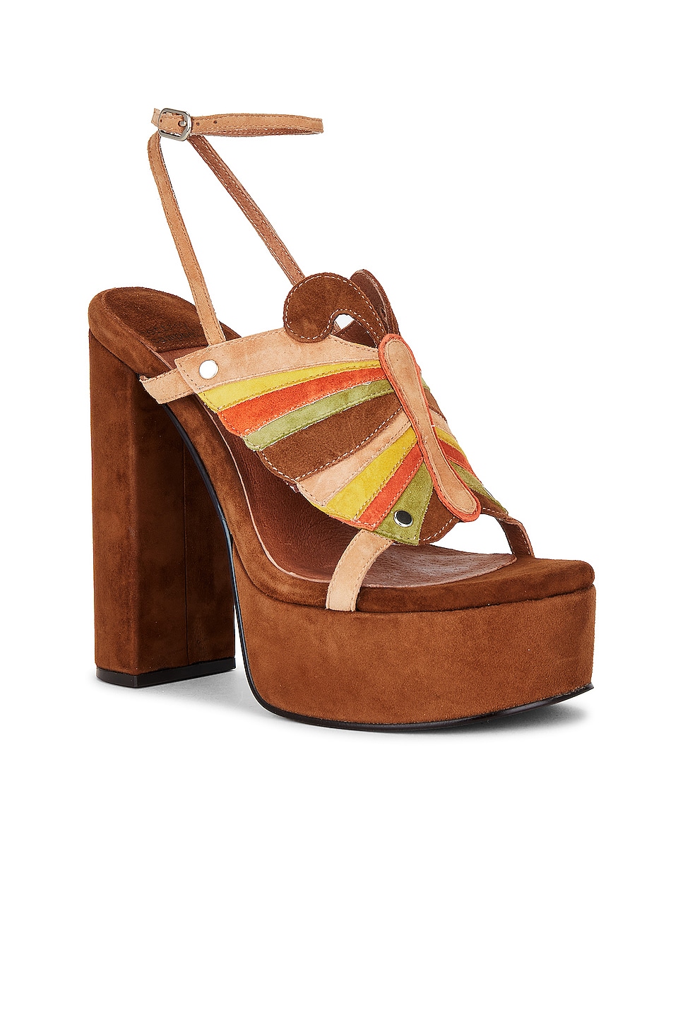 Jeffrey Campbell Monarchs Sandal in Brown & Yellow Suede Multi