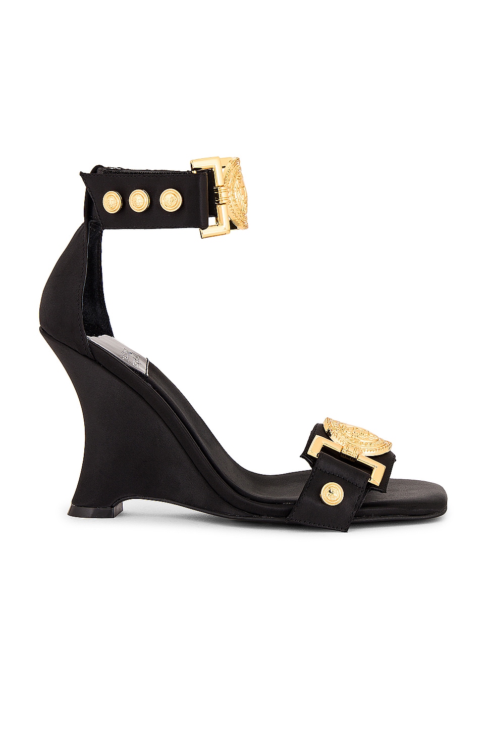 Jeffrey Campbell Leonite Sandal in Black Satin Gold | REVOLVE