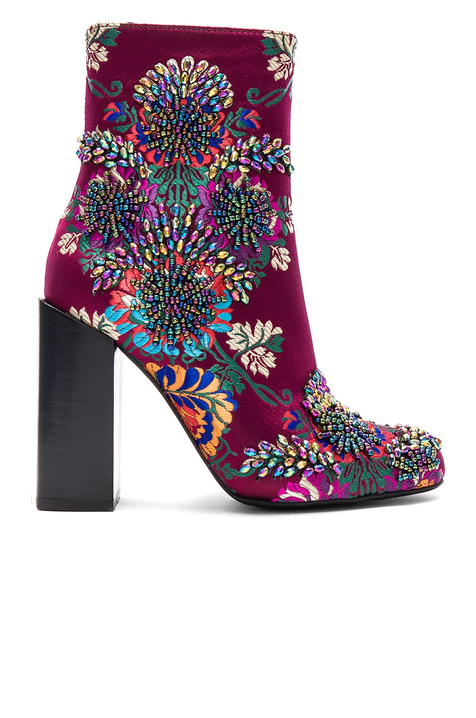 Jeffrey Campbell Beaded Stratford Bootie in Wine Multi Floral Brocade