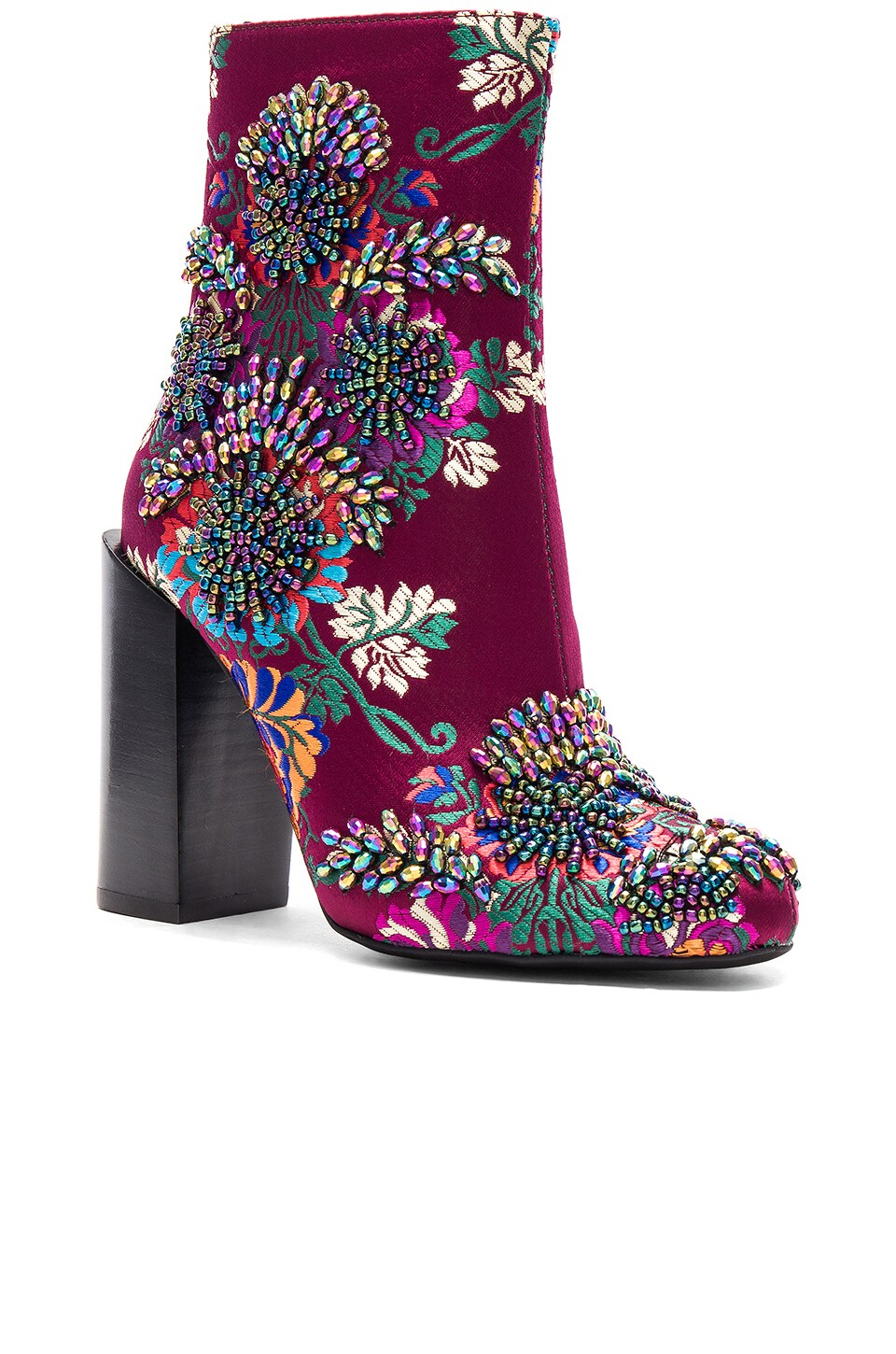 Jeffrey Campbell Beaded Stratford Bootie in Wine Multi Floral Brocade