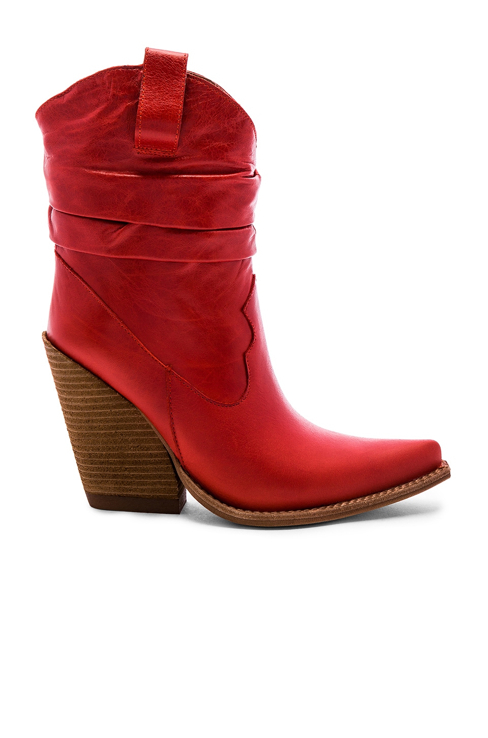 red leather bootie