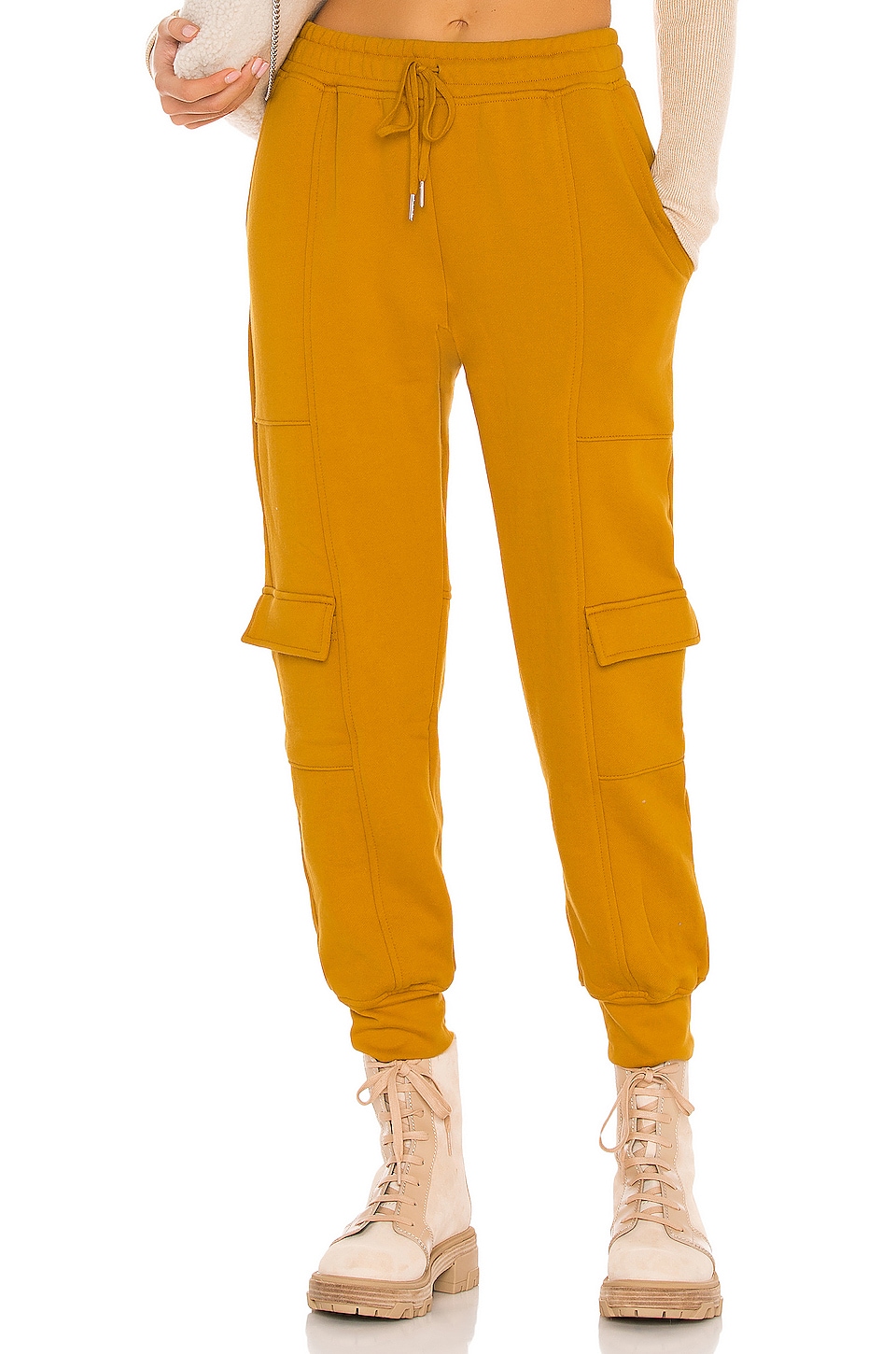 yellow cargo sweatpants