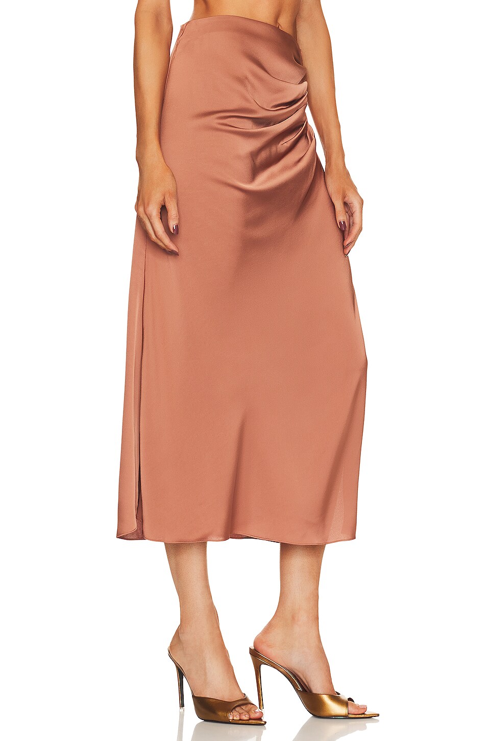 JONATHAN SIMKHAI STANDARD Marguerite Ruched Midi Skirt in Pecan