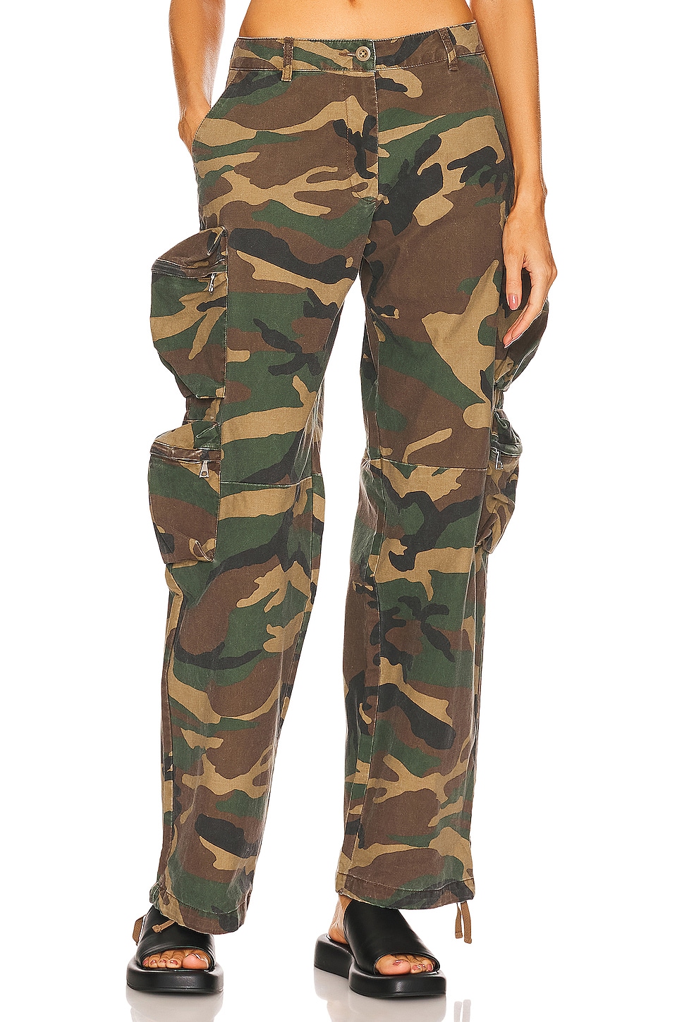 Womens Clothing Trousers Slacks and Chinos Cargo trousers John Elliott Cotton Cupro Low Rise Wide Leg Cargo Pant in Camo Green 