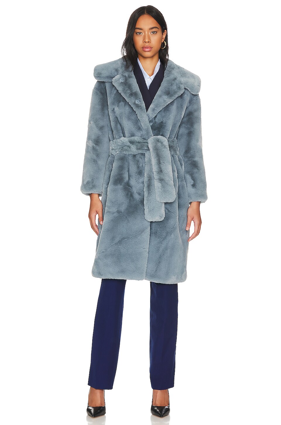 Jakke Katrina Belted Faux Fur Coat in Blue