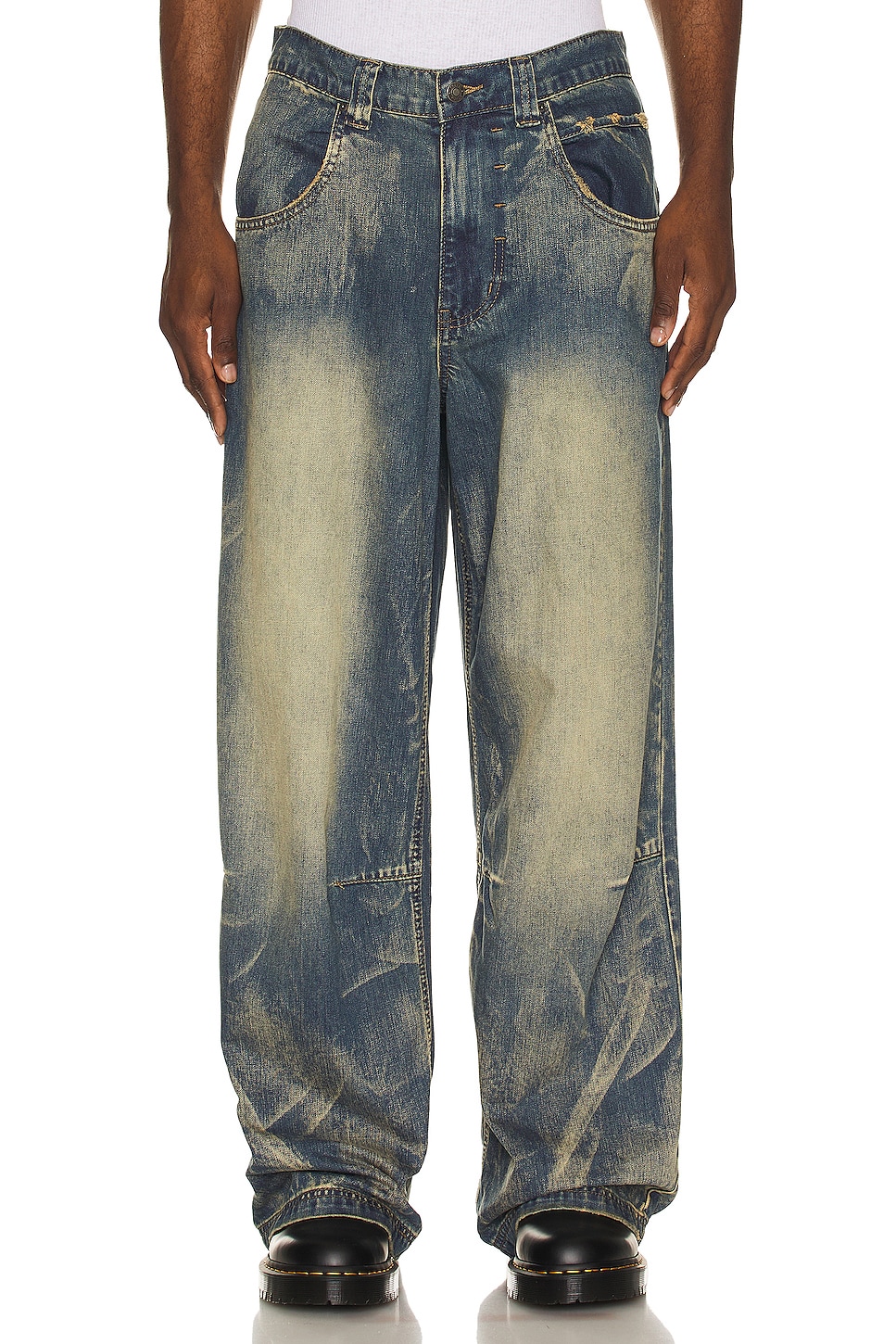 Jaded London Wing Print Studded Lowrise Colossus Jeans in Blue
