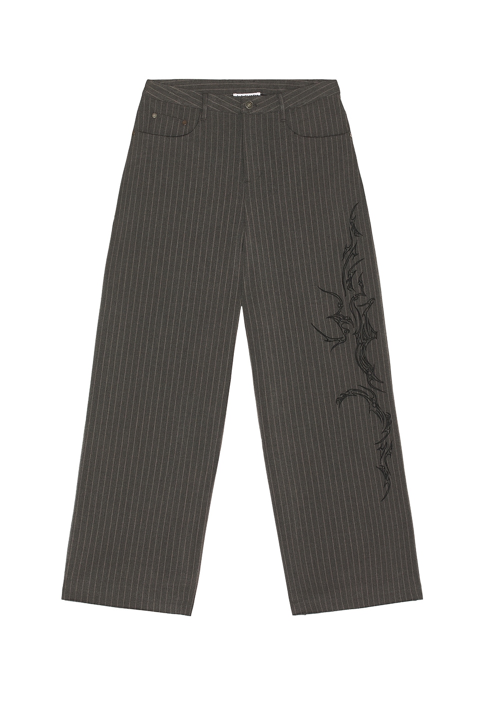 Jaded London Gothic Pinstripe Goliath Trousers in Grey | REVOLVE
