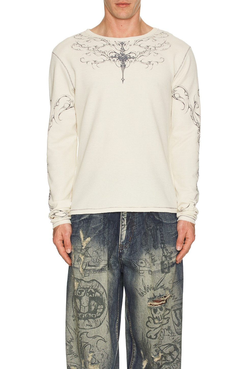 Ines Waffle White Long Sleeve Tee | Jaded London | Clothing