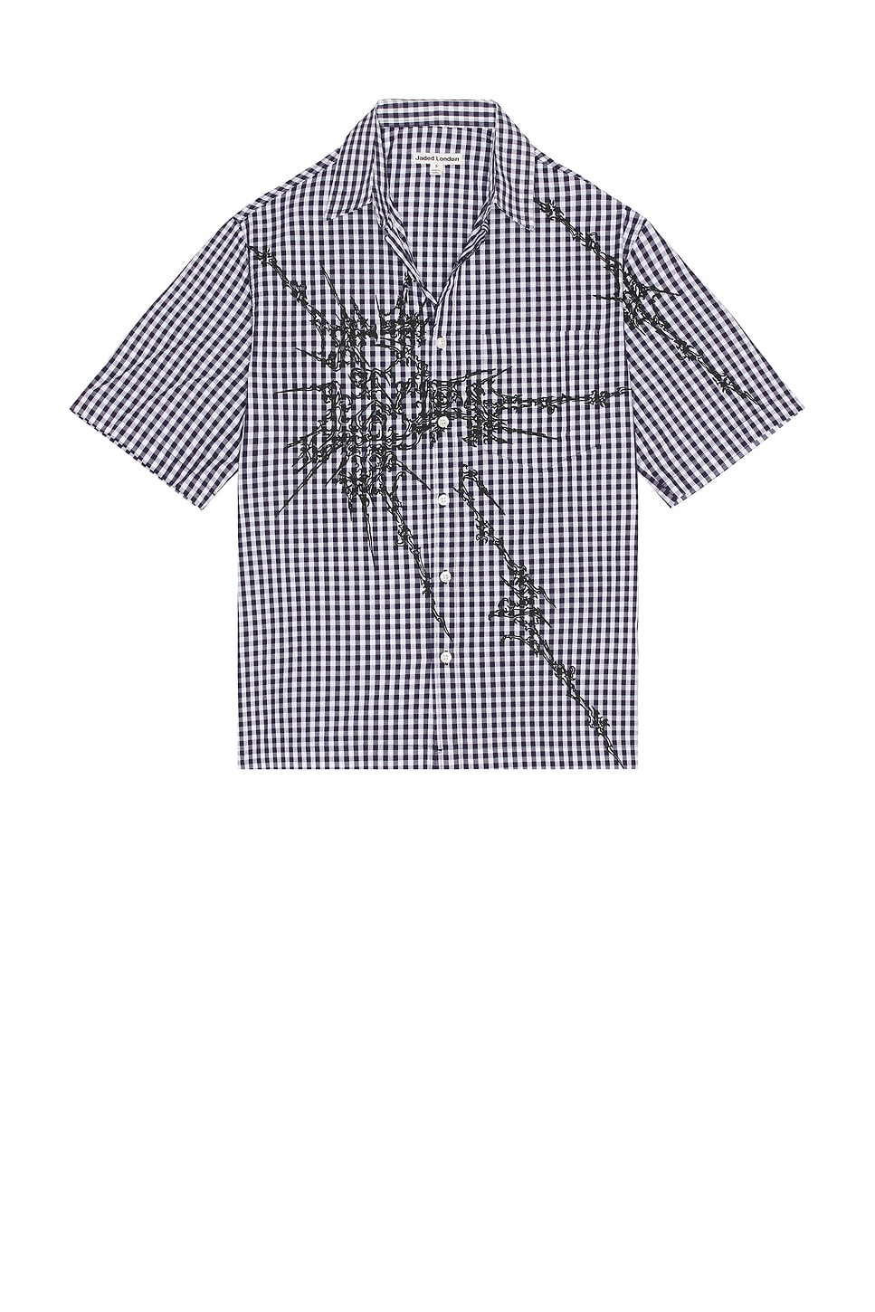 Jaded London Gingham Illustration Shirt in Navy | REVOLVE