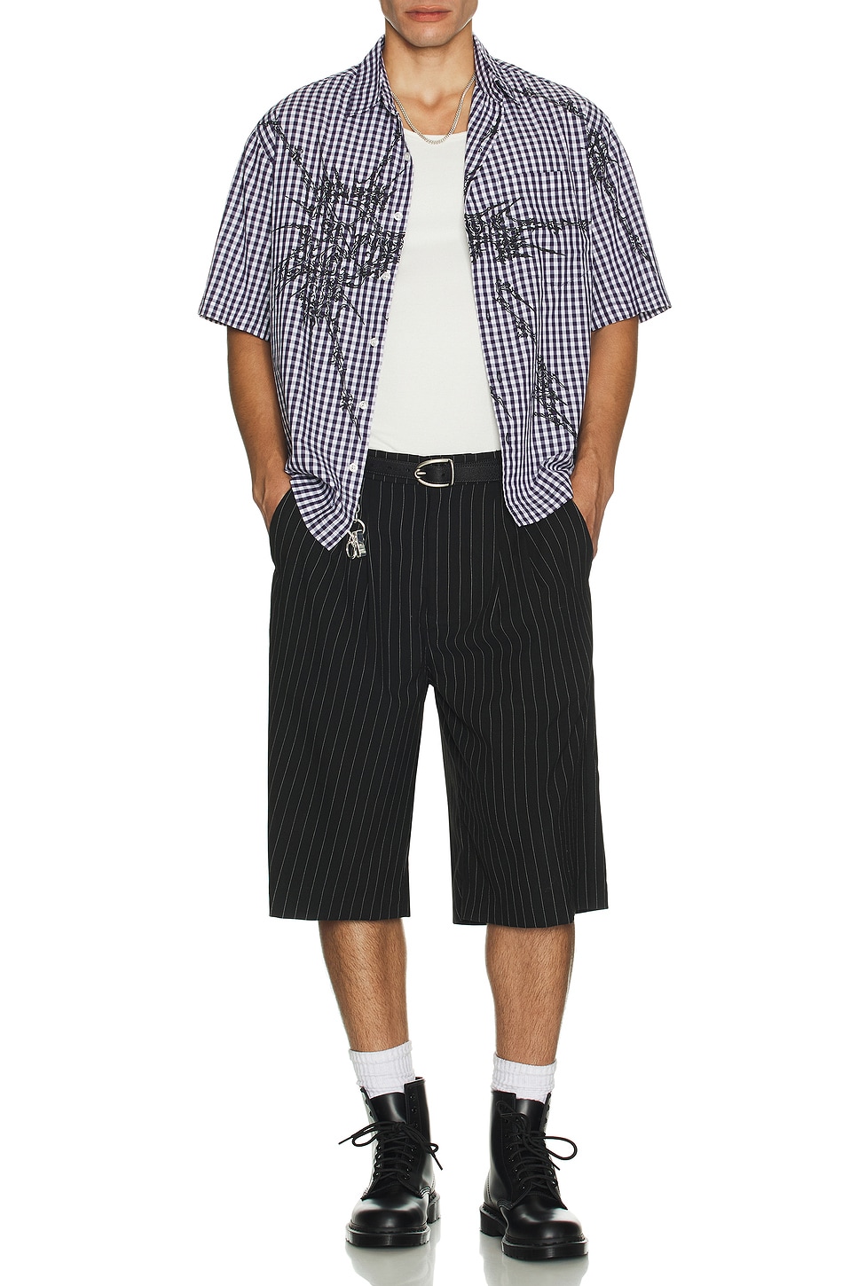 Jaded London Gingham Illustration Shirt in Navy | REVOLVE