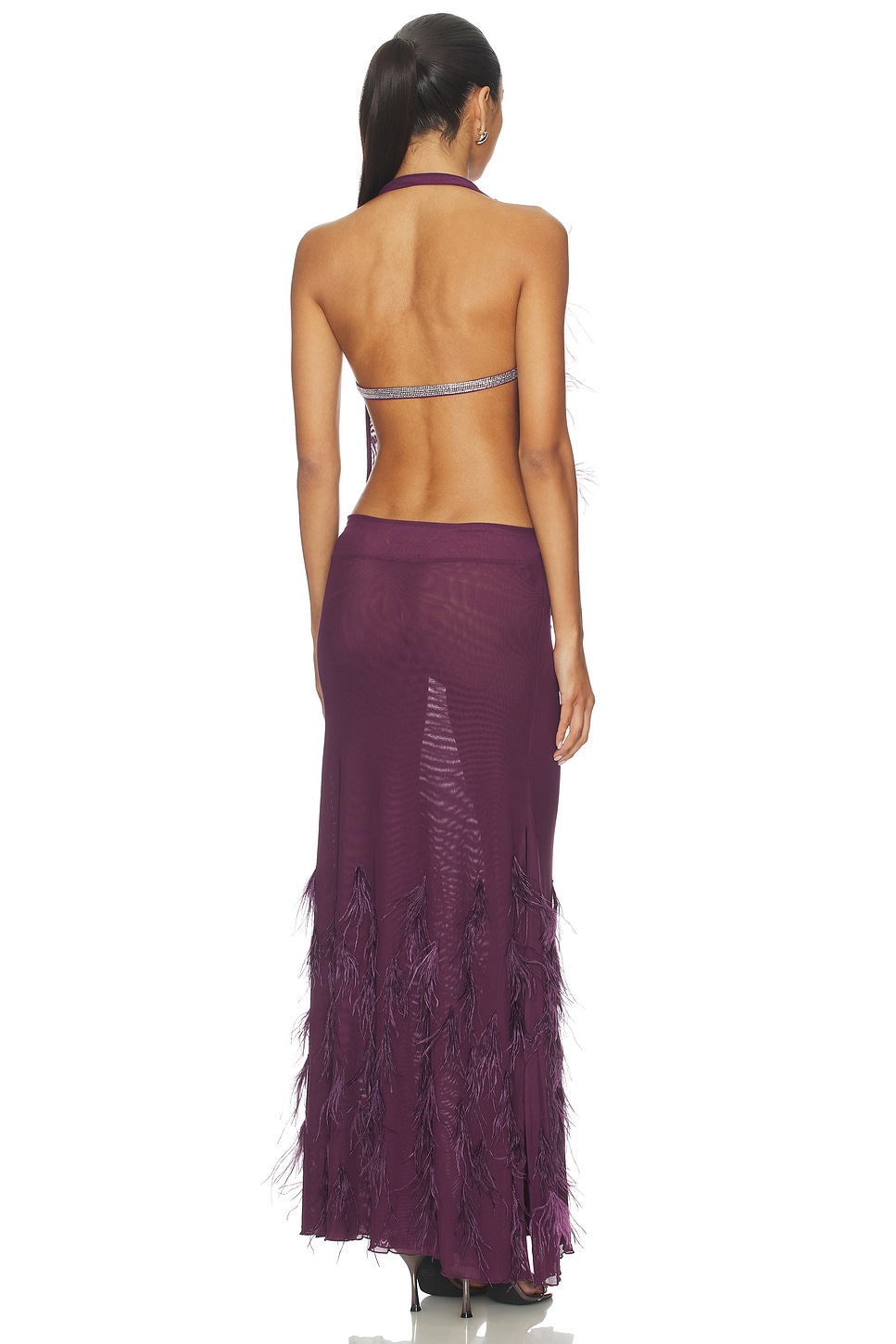 Jaded London Maxi Cowl Feather Dress In Purple, photo 2 of 4