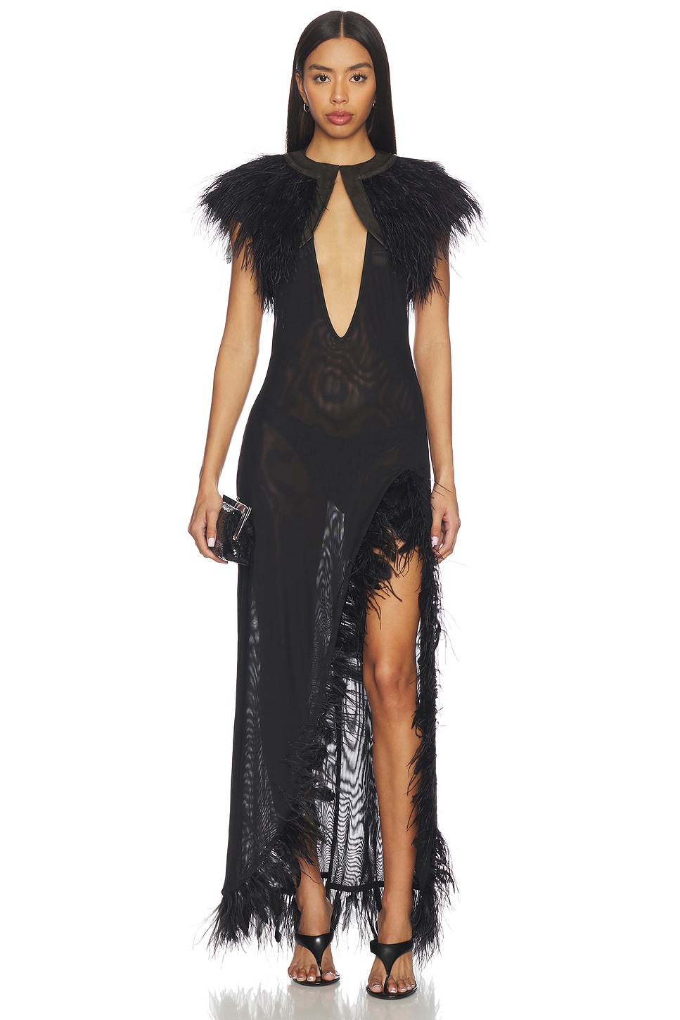 Jaded London Mesh Dress With Feather Edge in Black | REVOLVE