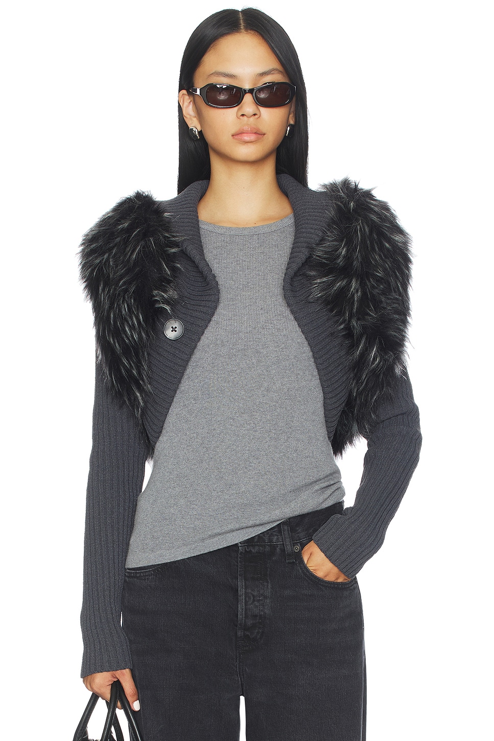 Jaded London Knit Faux Fur Shrug in Grey | REVOLVE