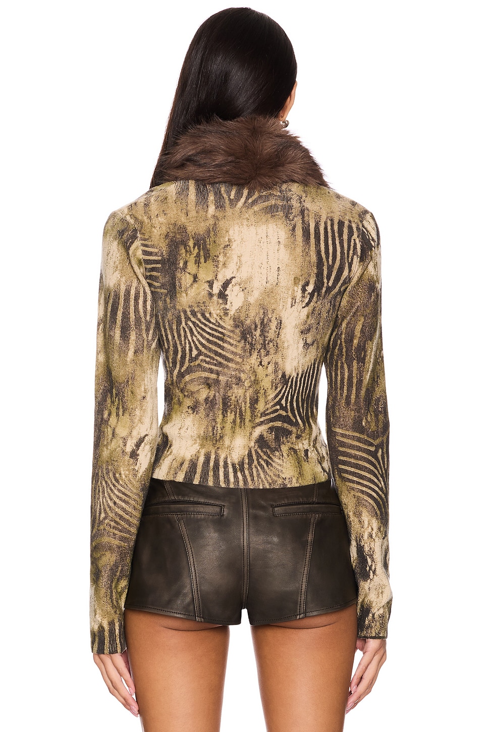 Jaded London - Printed Knit Cardigan With Faux Fur Trim | Plush