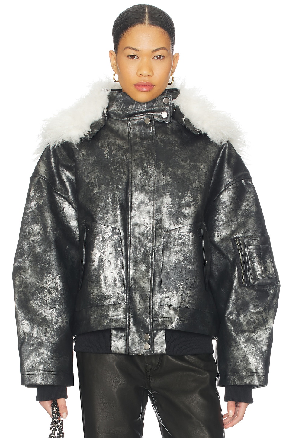 Jaded London Xl Faux Fur Collar Bomber Jacket in Multi | REVOLVE