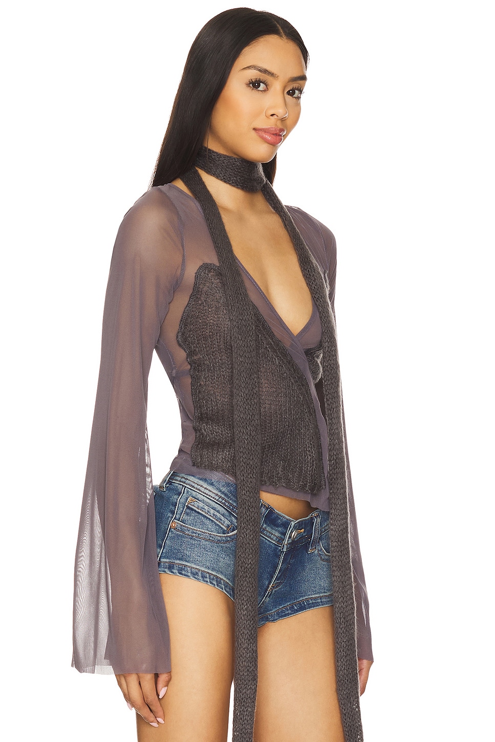 Jaded London Mesh & Knit Wrap Top in Black