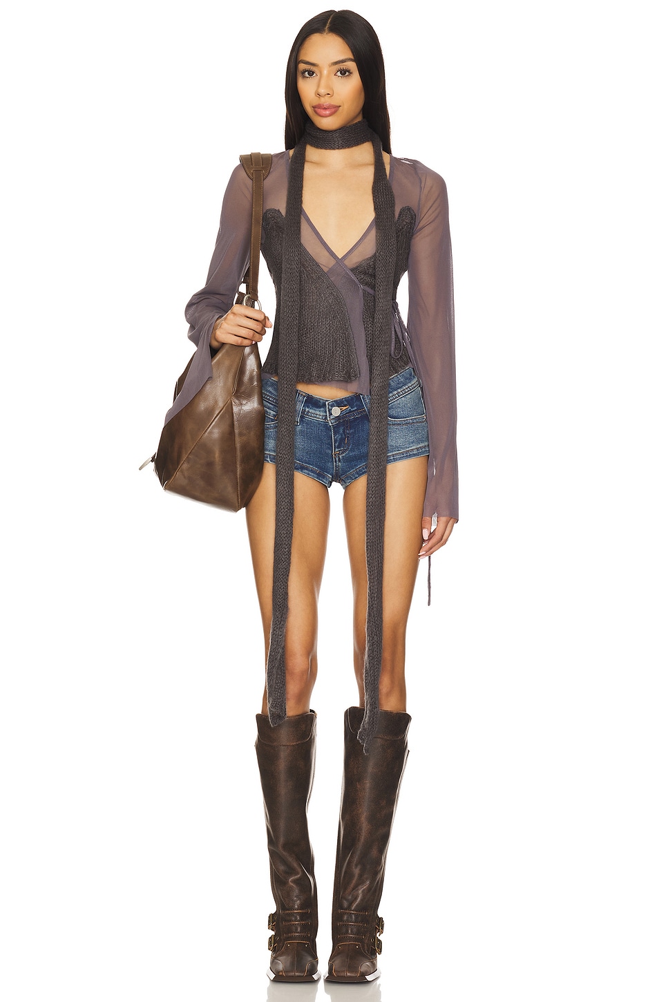 Jaded London Mesh & Knit Wrap Top in Black