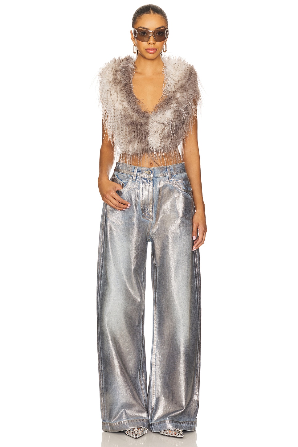Faux Feather Backless Top