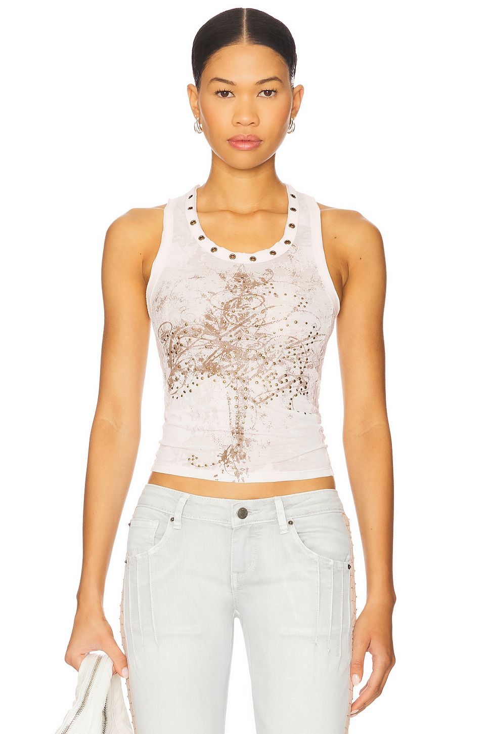 Jaded London Lace Jersey Tank in Pink | REVOLVE