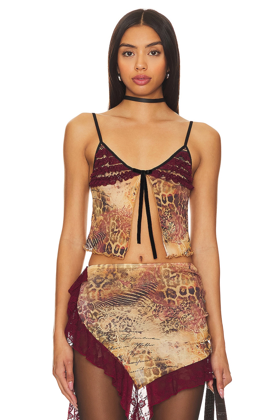 Jaded London Daytona Faux Leather Corset Top in Brown & Blue