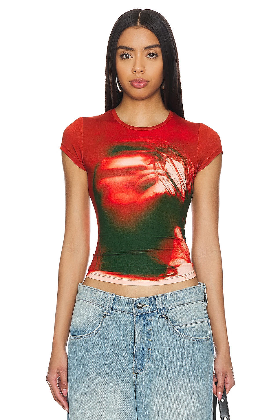 Alexander Wang Cropped Crewneck Tee in Barberry