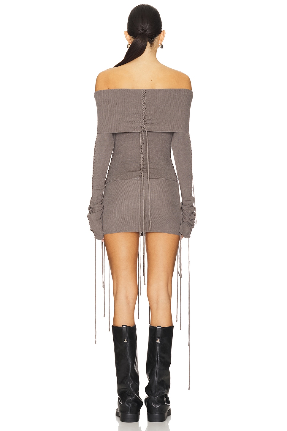 Jaded London Extreme Fold Over Lace Up Knit Top in Charcoal