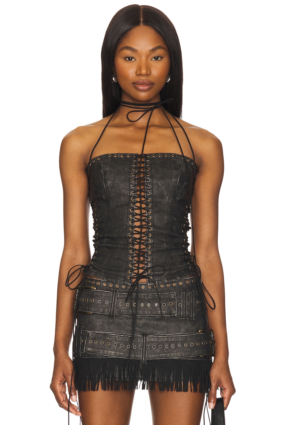 クリスマスファッション Lace Longline London Jaded Up REVOLVE | Black in Corset Halter トップス